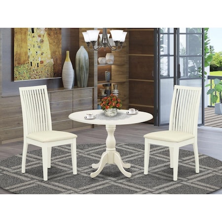 East West Furniture 3 Piece Dublin Dining Room Table Set - Linen White DMIP3-LWH-C